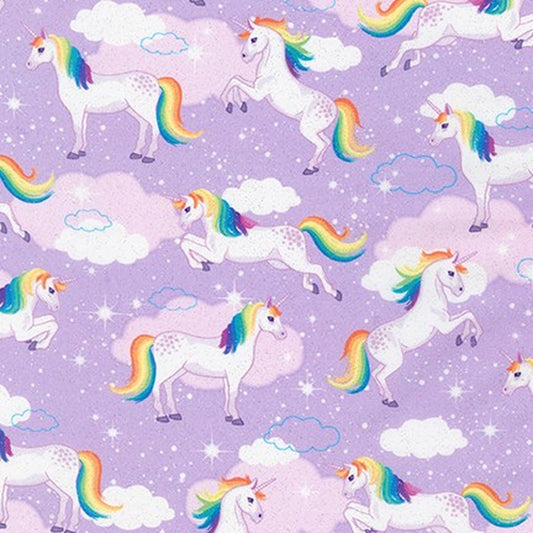 Unicorn Lavender - Enchanted Unicorns - Robert Kaufman Glitter Cotton Fabric ✂️ £13 pm