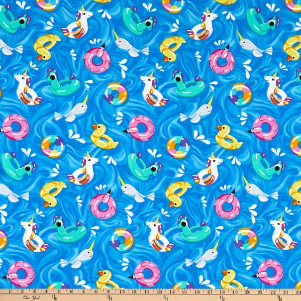 Flamingos and Unicorns - Pool Party - Blank Quilting Cotton Fabric ✂️ £8 pm *SALE*