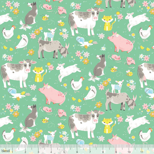 Animal Acres Farmyard Green - On This Farm - Blend Cotton Fabric ✂️ £7 pm *SALE*