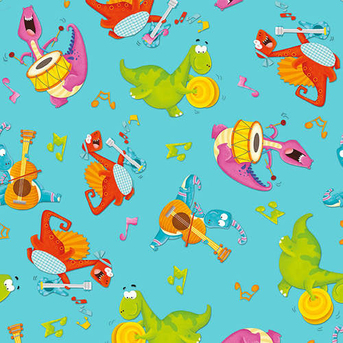 Novelty Musical Dinosaurs Blue - Dino-mates - Henry Glass Cotton Fabric ✂️ £7 pm *SALE*
