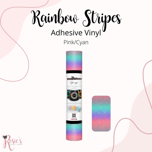 Pink Cyan Teckwrap Rainbow Stripes Permanent Adhesive Vinyl ✂️ ☆