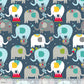 Elephants Balancing Act Navy - Piccadilly - Blend Cotton Fabric ✂️ £8 pm *SALE*
