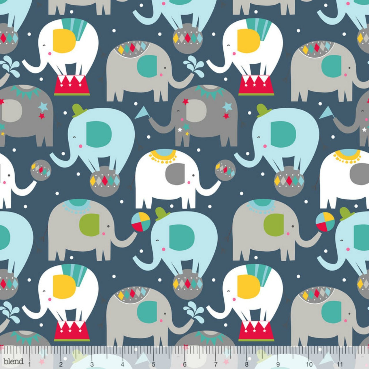 Elephants Balancing Act Navy - Piccadilly - Blend Cotton Fabric ✂️ £8 pm *SALE*