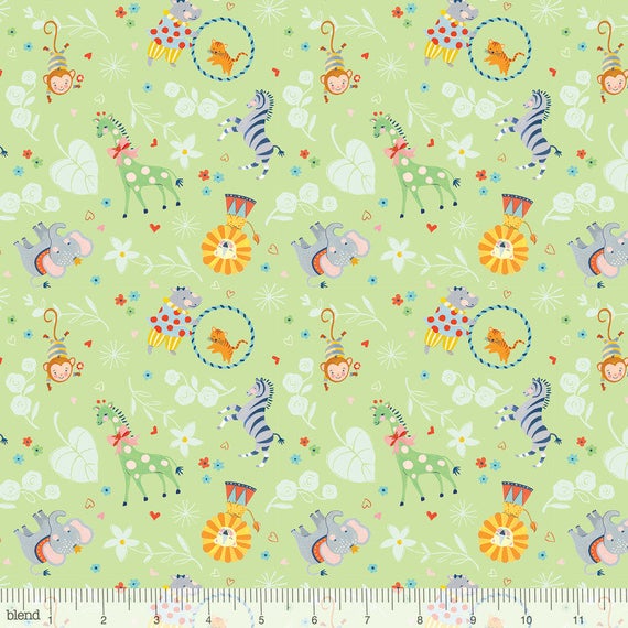 Circus Animals Big Top Mint - Storytime - Blend Cotton Fabric ✂️ £8 pm *SALE*