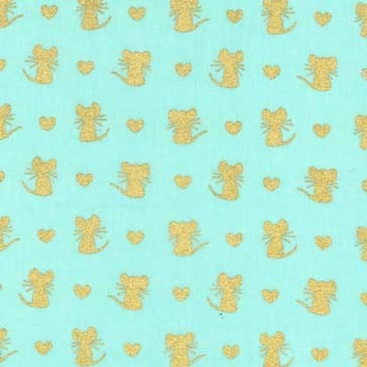 Little Mice Aqua Metallic Designer Fabric Felt