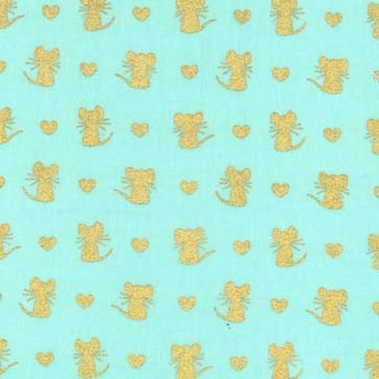 Aqua Little Mice Metallic - Nice Mice - Glitter Critters - Michael Miller Cotton Fabric ✂️ Now £8pm *SALE*