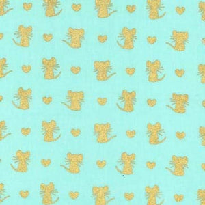 Aqua Little Mice Metallic - Nice Mice - Michael Miller Cotton Fabric
