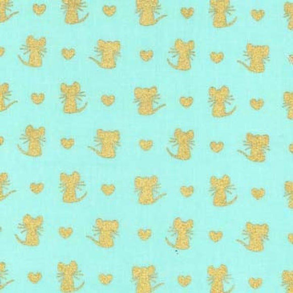 Aqua Little Mice Metallic - Nice Mice - Michael Miller Cotton Fabric
