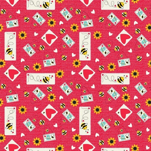 Stickers & Sunflowers Red - Honey Bee Gnomes - Studio E Cotton Fabric ✂️ £10 pm *SALE*