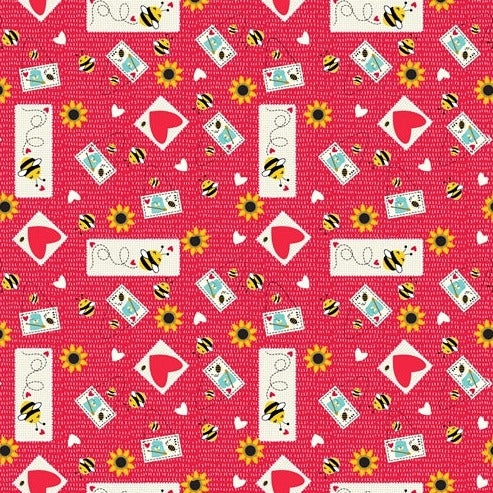 Stickers & Sunflowers Red - Honey Bee Gnomes - Studio E Cotton Fabric ✂️ £10 pm *SALE*