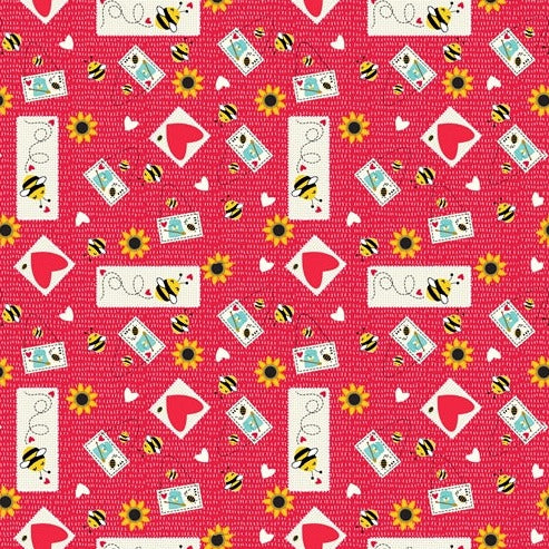 Stickers & Sunflowers Red - Honey Bee Gnomes - Studio E Cotton Fabric ✂️
