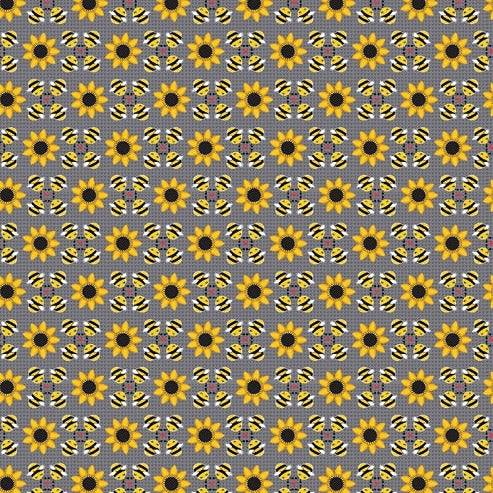 Mini Bees & Sunflowers Grey - Honey Bee Gnomes - Studio E Cotton Fabric ✂️