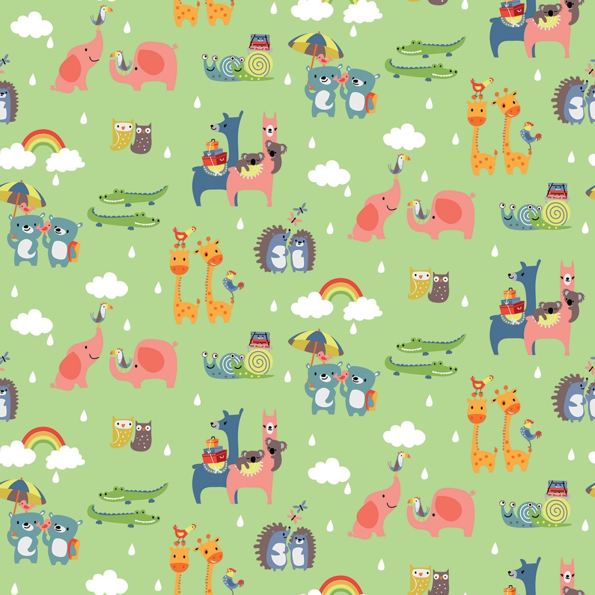 Animals Two-By-Two Green - Noah's Ark - Riley Blake Cotton Fabric ✂️ £9 pm *SALE*