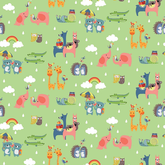 Animals Two-By-Two Green - Noah's Ark - Riley Blake Cotton Fabric ✂️ £9 pm *SALE*