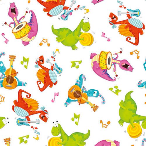 Novelty Musical Dinosaurs White - Dino-mates - Henry Glass Cotton Fabric ✂️