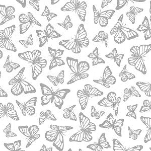 Silver Butterflies On White - Precious Metal Nature - Windham Fabrics £12pm *SALE*