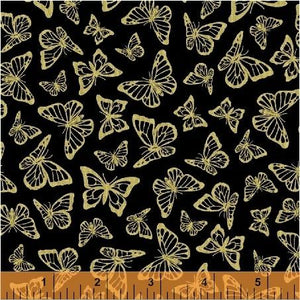 *SALE* Gold Butterflies On Black - Precious Metal Nature - Windham Fabrics