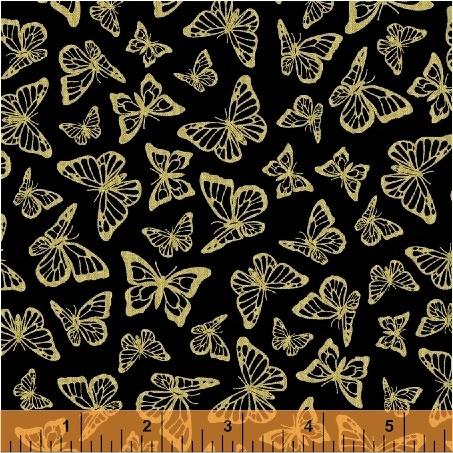 *SALE* Gold Butterflies On Black - Precious Metal Nature - Windham Fabrics