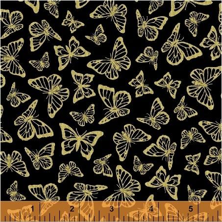 *SALE* Gold Butterflies On Black - Precious Metal Nature - Windham Fabrics