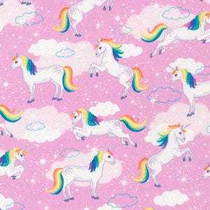 Unicorn Pink - Enchanted Unicorns - Robert Kaufman Glitter Cotton Fabric