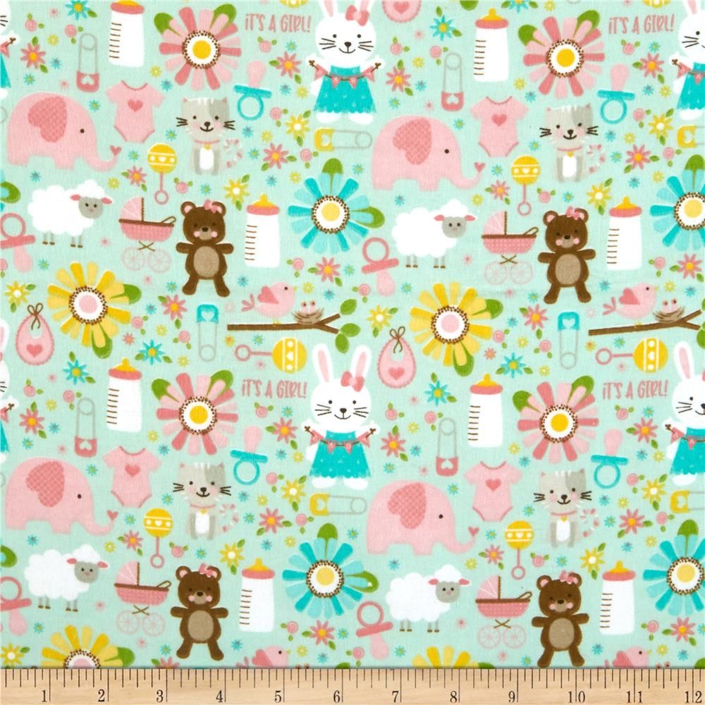 Teddy Bears & Flowers Baby Girl Main Mint - Sweet Baby Girl - Riley Blake Cotton Fabric ✂️  £9 pm *SALE*