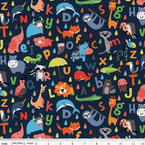 Animals & Letters ABC Navy - Noah's Ark - Riley Blake Cotton Fabric ✂️ £9 pm *SALE*