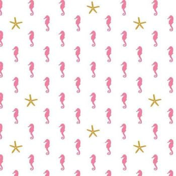 Pink Seahorse Sparkle - Let's be Mermaids - Riley Blake Cotton Fabric