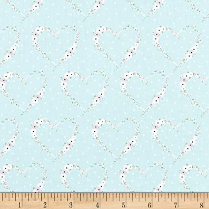 Vintage Heart Aqua - Vintage Keepsakes - Riley Blake Cotton Fabric ✂️ £10 pm *SALE*