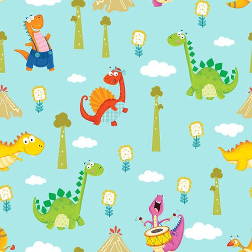 Novelty Happy Dinosaurs Blue - Dino-mates - Henry Glass Cotton Fabric ✂️ £7 pm *SALE*