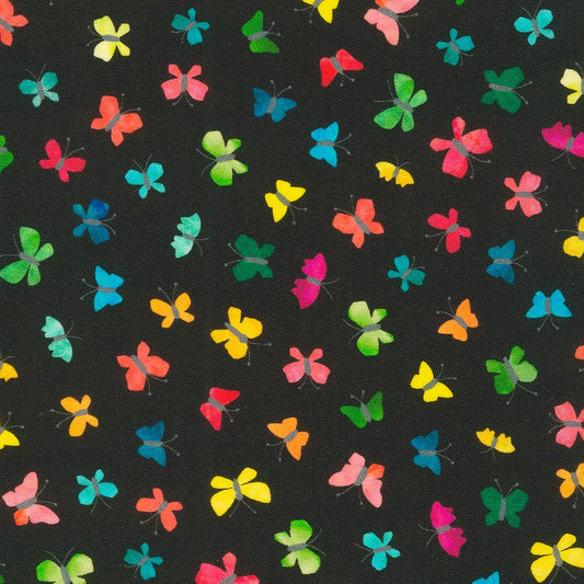 Butterflies on Black - Rainforest Friends - Robert Kaufman Cotton Fabric ✂️ £13 pm