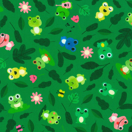 Green Frogs Leapfrog - Rainforest Friends - Robert Kaufman Cotton Fabric ✂️ £13 pm
