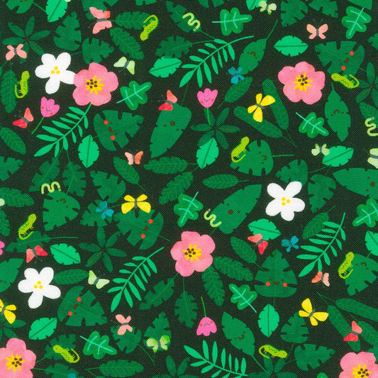 Jungle Flowers and Leaves - Rainforest Friends - Robert Kaufman Cotton Fabric ✂️ £13 pm