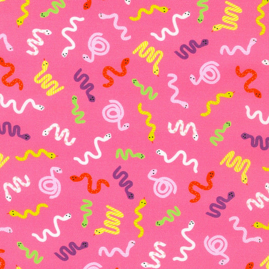 Squiggly Snakes on Pink - Rainforest Friends - Robert Kaufman Cotton Fabric ✂️ £13 pm