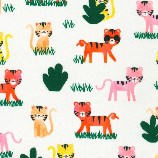 Jungle Tigers on White - Rainforest Friends - Robert Kaufman Cotton Fabric ✂️ £13 pm