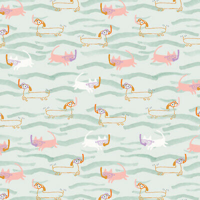 Cats And Dogs Swimming - Under The Sea - Dashwood Studios Cotton Fabric