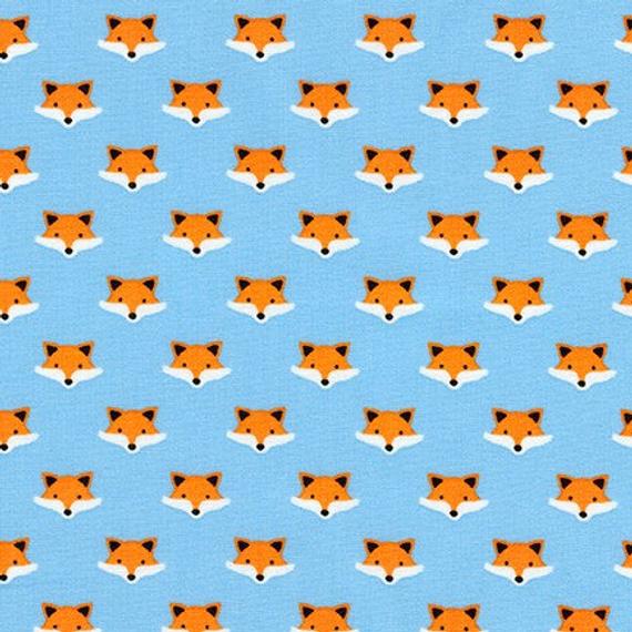 Mini Fox Heads On Blue - Andie's Minis - Robert Kaufman Cotton Fabric