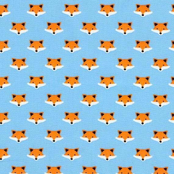 Mini Fox Heads On Blue - Andie's Minis - Robert Kaufman Cotton Fabric