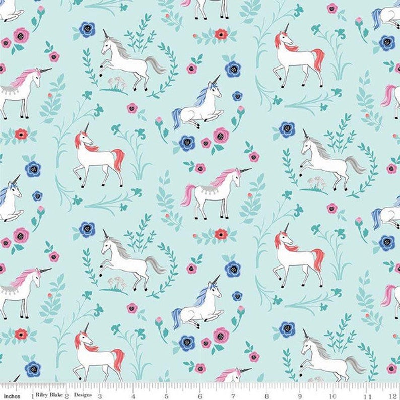 Unicorn & Flowers Garden Mint - My Unicorn - Riley Blake Cotton Fabric ✂️ £9 pm *SALE*
