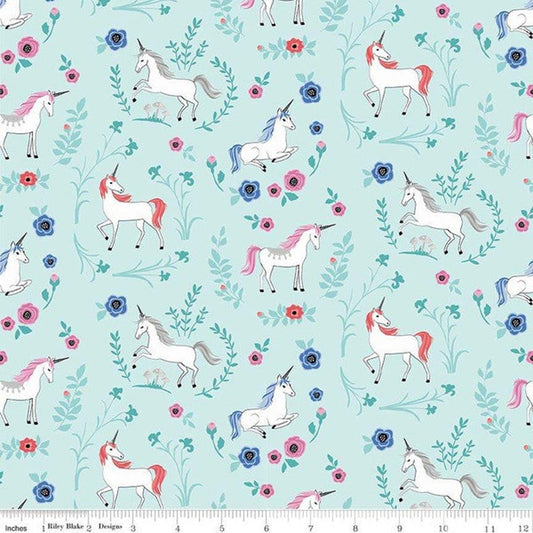 Unicorn & Flowers Garden Mint - My Unicorn - Riley Blake Cotton Fabric ✂️ £9 pm *SALE*