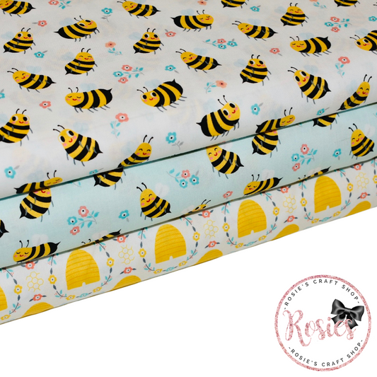 Bumble Bees & Beehive - Bees Knees - Robert Kaufman Cotton Fabric ✂️ £13 pm