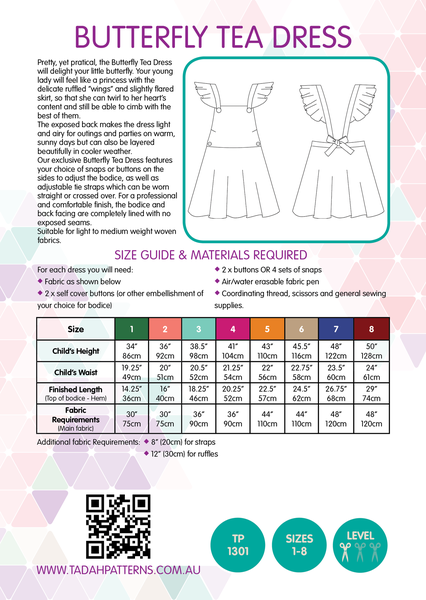 Butterfly Tea Dress Sewing Pattern - Tadah Patterns - Rosie's Craft Shop Ltd