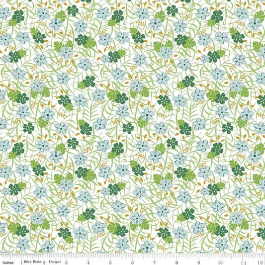 Green Floral White Sparkle - Let's be Mermaids - Riley Blake Cotton Fabric ✂️ £8 pm *SALE*
