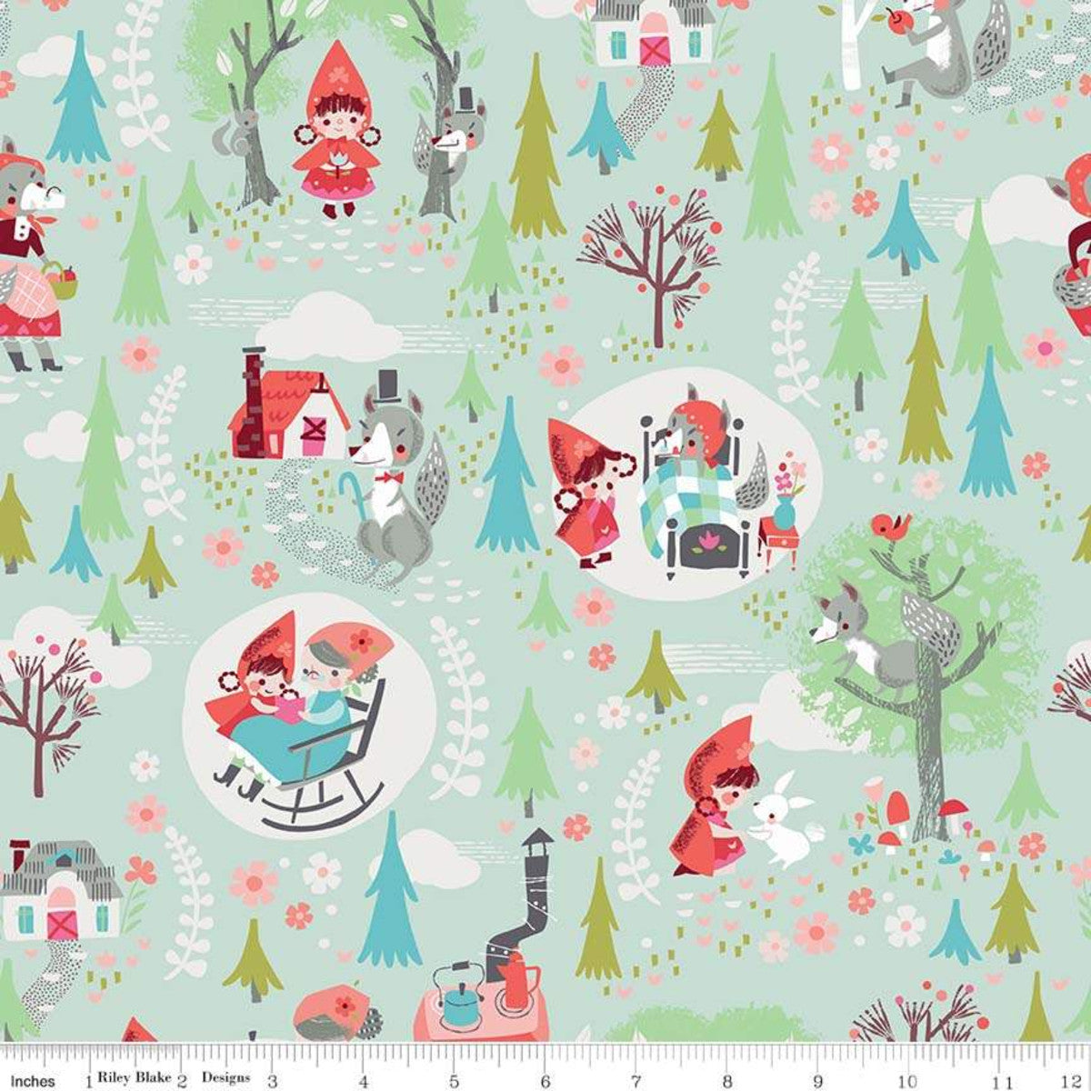 REMNANT 109cm x 110cm Red Riding Hood Main Mint - Little Red In The Woods - Riley Blake Cotton Fabric ✂️