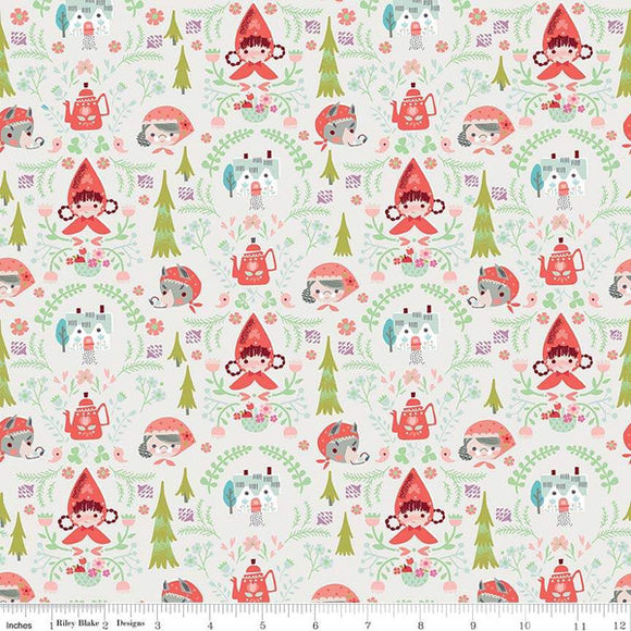 *SALE* Red Riding Hood Damask Minis Cream - Little Red In The Woods - Riley Blake Cotton Fabric
