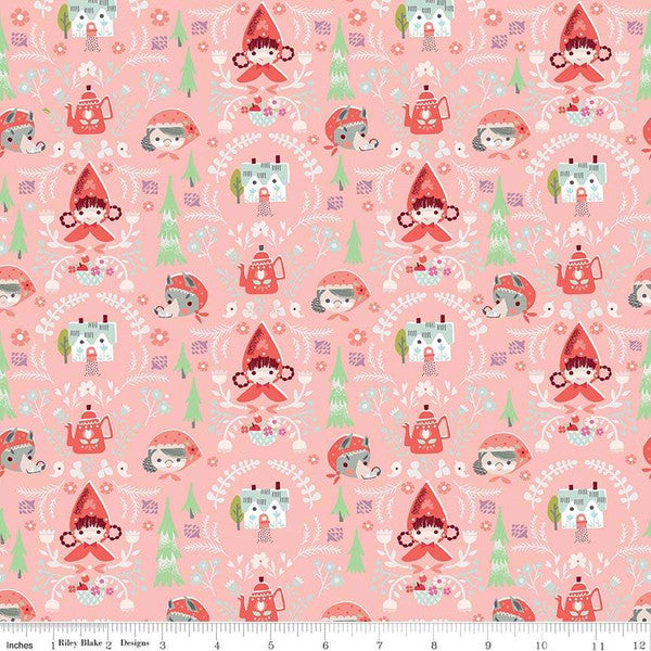 *SALE* Red Riding Hood Damask Minis Pink - Little Red In The Woods - Riley Blake Cotton Fabric