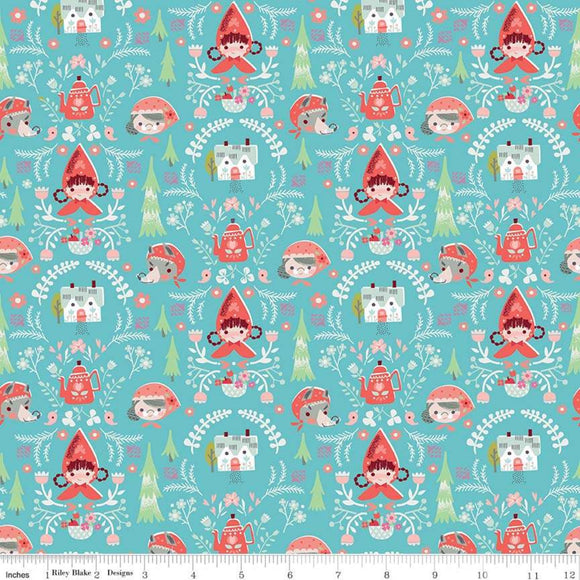 *SALE* Red Riding Hood Damask Minis Teal - Little Red In The Woods - Riley Blake Cotton Fabric