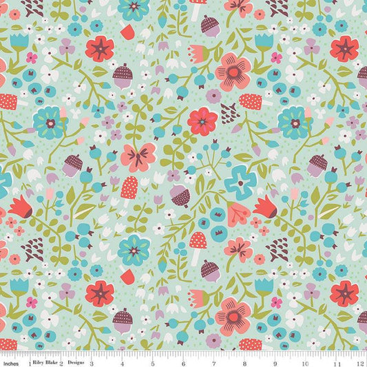 Red Riding Hood Floral Mint - Little Red In The Woods - Riley Blake Cotton Fabric ✂️ £7 pm *SALE*