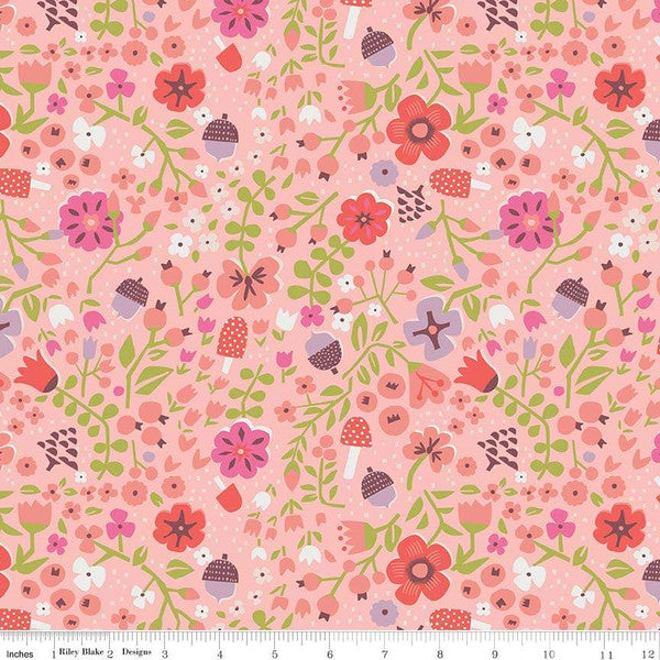 Red Riding Hood Floral Pink - Little Red In The Woods - Riley Blake Cotton Fabric ✂️ £7 pm *SALE*