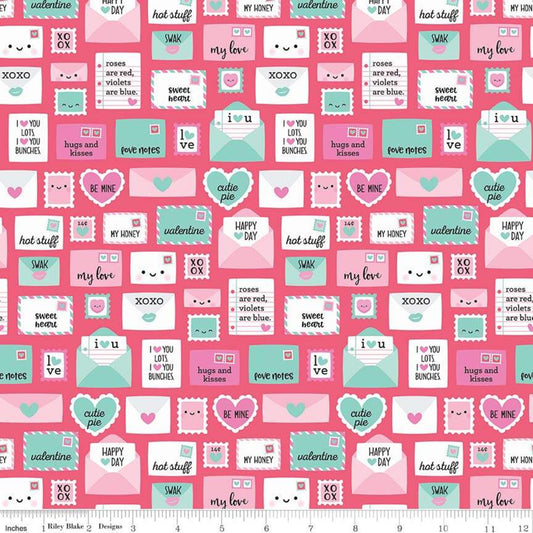 Love Letters Dark Pink - Punny Valentine by Riley Blake Cotton Fabric ✂️ £7 pm *SALE*