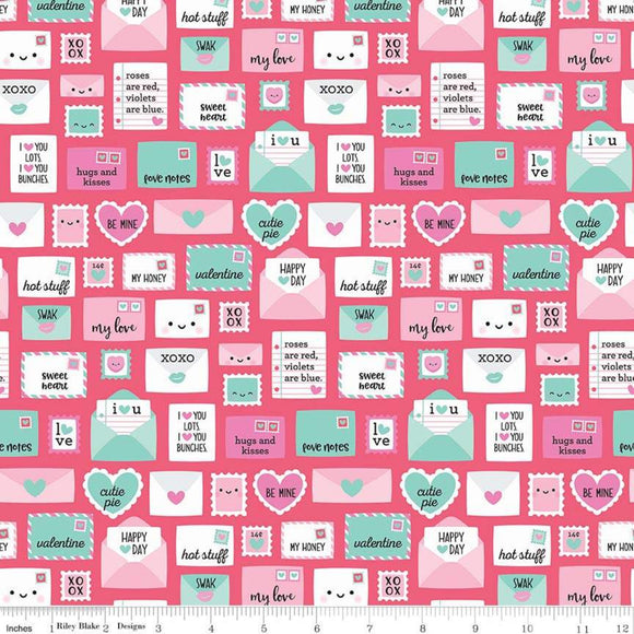 *SALE* Love Letters Dark Pink - Punny Valentine by Riley Blake Cotton Fabric